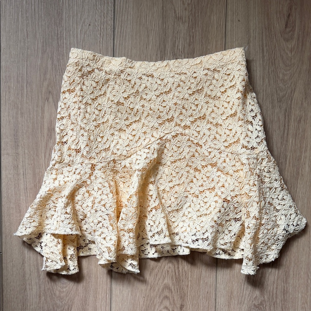 Butter yellow Zara Cream Lace A-Line Skirt